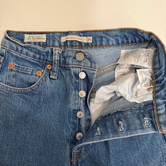 Levi’s Women’s W26 L27 Ribcage Straight Ankle Georgie High Rise Retro Jeans - Picture 9 of 9